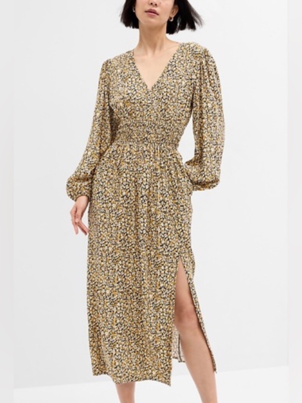 Gap | Floral v neck Midi Dress with a left side slit size LP
